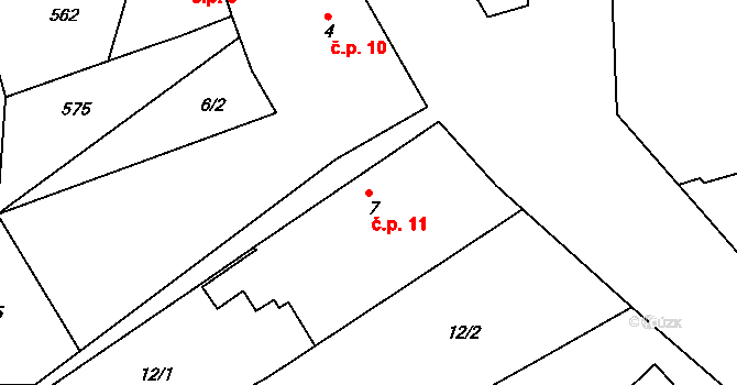 Třebosice 11 na parcele st. 7 v KÚ Třebosice, Katastrální mapa