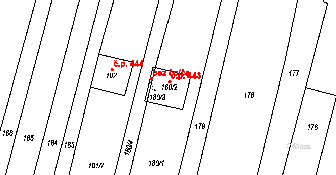 Říčany 443 na parcele st. 180/2 v KÚ Říčany u Brna, Katastrální mapa
