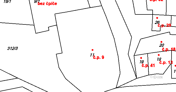Drnov 9, Žižice na parcele st. 11 v KÚ Drnov, Katastrální mapa