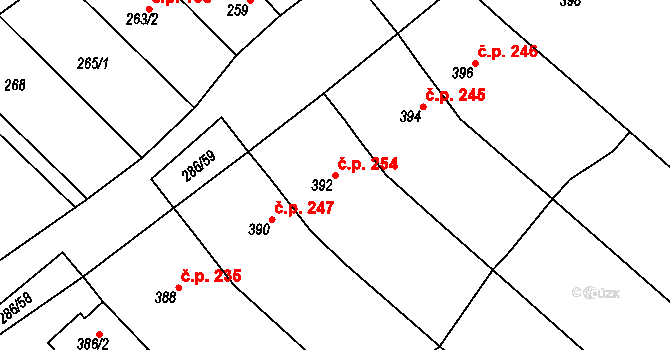 Zarazice 254, Veselí nad Moravou na parcele st. 392 v KÚ Zarazice, Katastrální mapa
