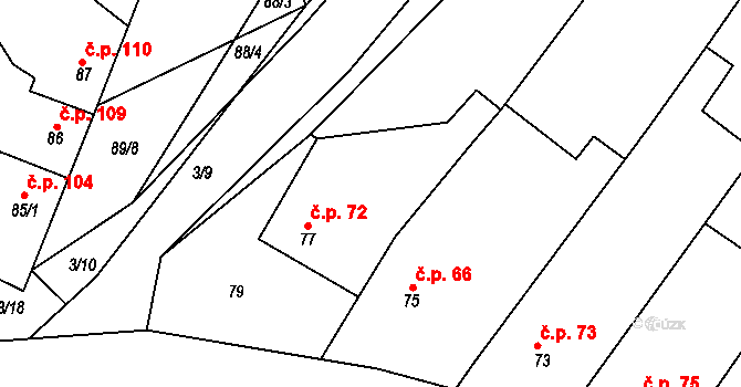 Lhota 72, Vyškov na parcele st. 77 v KÚ Lhota, Katastrální mapa