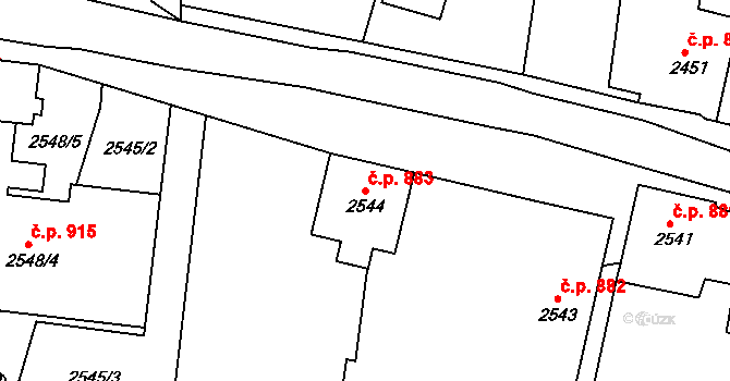 Pod Cvilínem 883, Krnov na parcele st. 2544 v KÚ Opavské Předměstí, Katastrální mapa