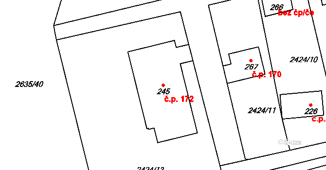 Křivsoudov 172 na parcele st. 245 v KÚ Křivsoudov, Katastrální mapa
