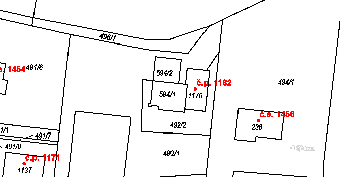 Ládví 1182, Kamenice na parcele st. 594/1 v KÚ Ládví, Katastrální mapa