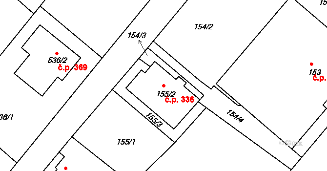 Donín 336, Hrádek nad Nisou na parcele st. 155/2 v KÚ Donín u Hrádku nad Nisou, Katastrální mapa