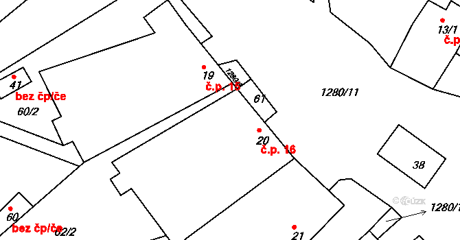 Dlouhá Lhota 16 na parcele st. 20 v KÚ Dlouhá Lhota, Katastrální mapa