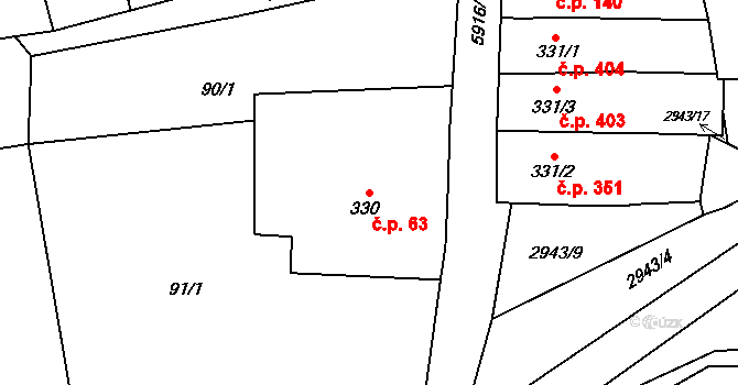 Dolní Předměstí 63, Polička na parcele st. 330 v KÚ Polička, Katastrální mapa