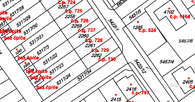 Horní Předměstí 730, Polička na parcele st. 2262 v KÚ Polička, Katastrální mapa