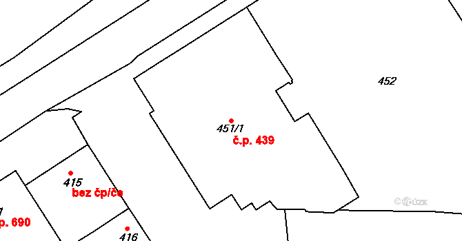 Hulín 439 na parcele st. 451/1 v KÚ Hulín, Katastrální mapa