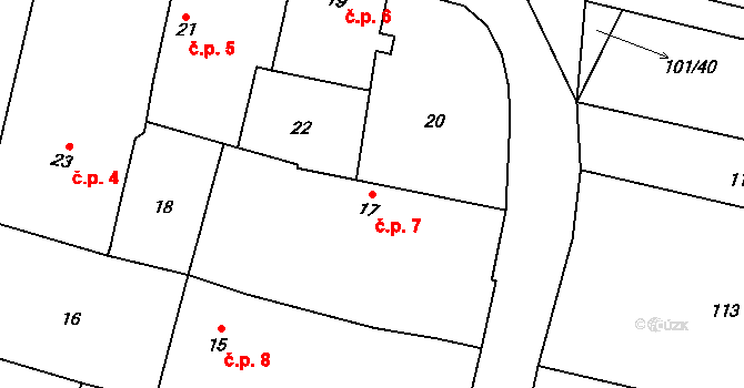Liboš 7 na parcele st. 17 v KÚ Krnov, Katastrální mapa