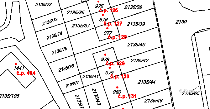 Stráž pod Ralskem 129 na parcele st. 978 v KÚ Stráž pod Ralskem, Katastrální mapa