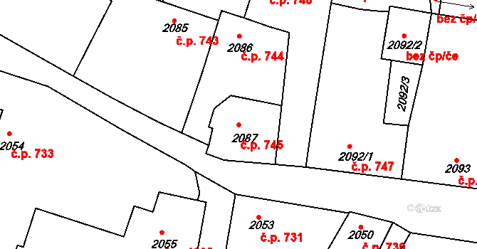 Roudnice nad Labem 745 na parcele st. 2087 v KÚ Roudnice nad Labem, Katastrální mapa