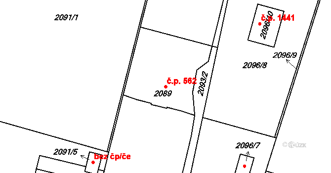 Poruba 562, Orlová na parcele st. 2089 v KÚ Poruba u Orlové, Katastrální mapa