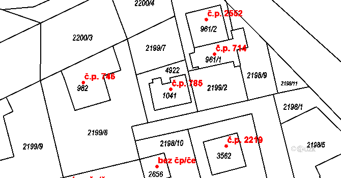 Rožnov pod Radhoštěm 785 na parcele st. 1041 v KÚ Rožnov pod Radhoštěm, Katastrální mapa