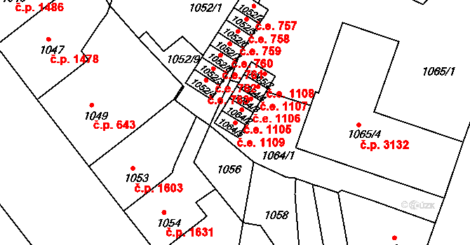 Ústí nad Labem-centrum 1109, Ústí nad Labem na parcele st. 1064/5 v KÚ Ústí nad Labem, Katastrální mapa