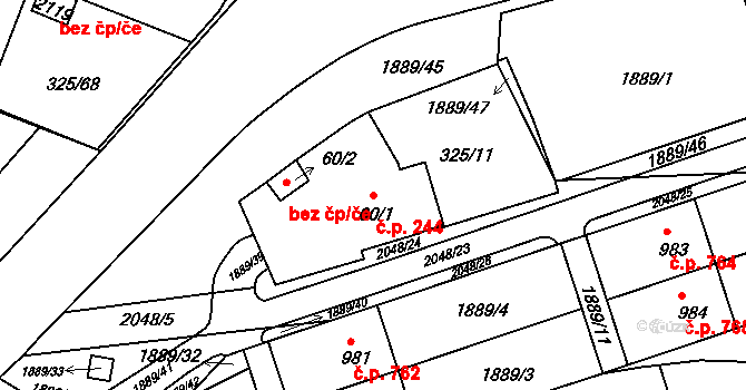 Mařatice 244, Uherské Hradiště na parcele st. 60/1 v KÚ Mařatice, Katastrální mapa
