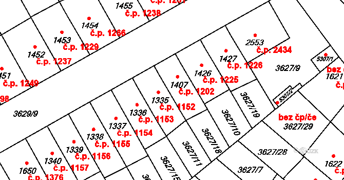 Břeclav 1202 na parcele st. 1407 v KÚ Břeclav, Katastrální mapa