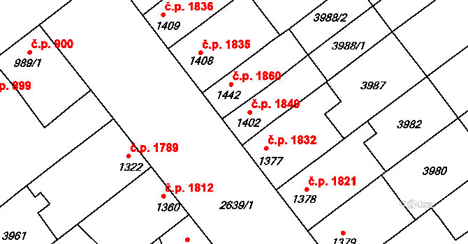Břeclav 1849 na parcele st. 1402 v KÚ Břeclav, Katastrální mapa