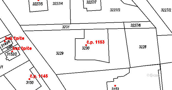 Smržovka 1153 na parcele st. 3230 v KÚ Smržovka, Katastrální mapa