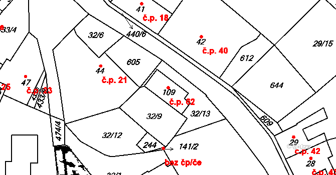 Křemýž 62, Ohníč na parcele st. 109 v KÚ Křemýž, Katastrální mapa