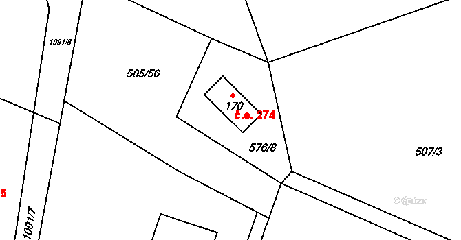 Malenovice 274 na parcele st. 170 v KÚ Malenovice, Katastrální mapa