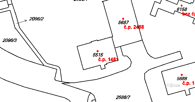 Cheb 1481 na parcele st. 5515 v KÚ Cheb, Katastrální mapa