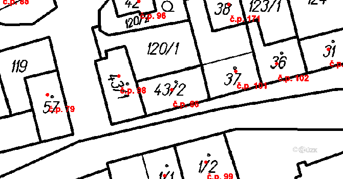 Oloví 86 na parcele st. 43/2 v KÚ Oloví, Katastrální mapa