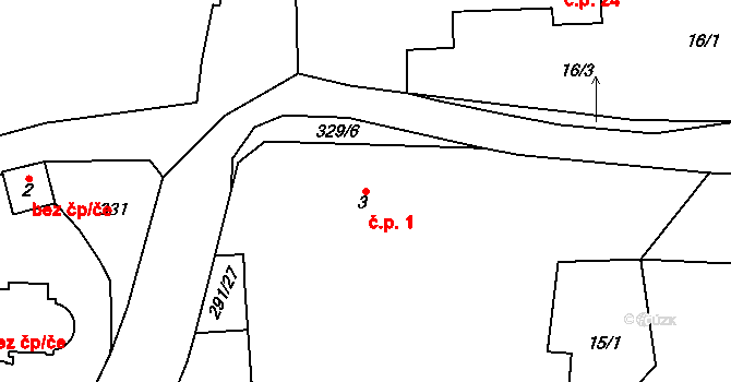 Zibohlavy 1, Kolín na parcele st. 3 v KÚ Zibohlavy, Katastrální mapa