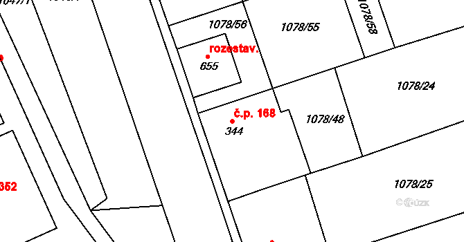 Debř 168, Mladá Boleslav na parcele st. 344 v KÚ Debř, Katastrální mapa