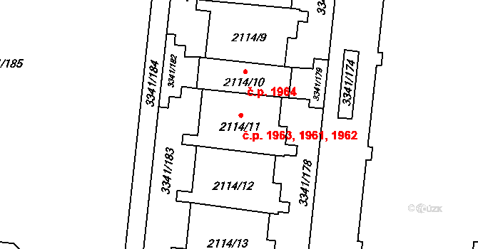 Chodov 1961,1962,1963, Praha na parcele st. 2114/11 v KÚ Chodov, Katastrální mapa