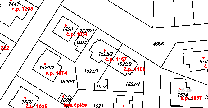 Modřany 1157, Praha na parcele st. 1525/2 v KÚ Modřany, Katastrální mapa