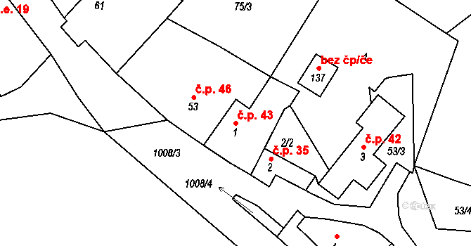 Měňany 43 na parcele st. 1 v KÚ Měňany, Katastrální mapa