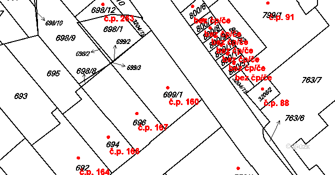 Příbram I 160, Příbram na parcele st. 699/1 v KÚ Příbram, Katastrální mapa