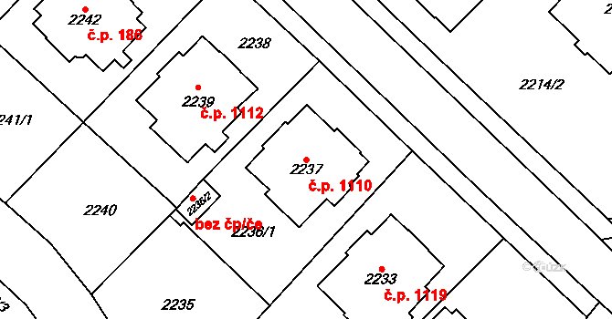 Chomutov 1110 na parcele st. 2237 v KÚ Chomutov I, Katastrální mapa