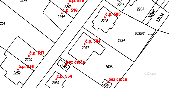Hodkovice nad Mohelkou 584 na parcele st. 2037 v KÚ Hodkovice nad Mohelkou, Katastrální mapa
