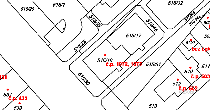 Doubravka 1072,1073, Plzeň na parcele st. 515/16 v KÚ Doubravka, Katastrální mapa