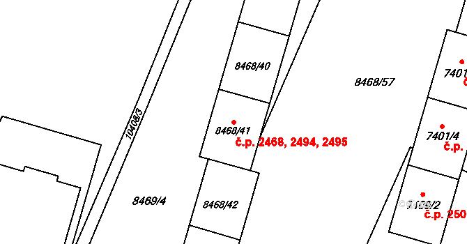 Jižní Předměstí 2468,2494,2495, Plzeň na parcele st. 8468/39 v KÚ Plzeň, Katastrální mapa