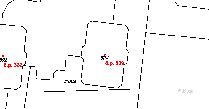 Krasice 329, Prostějov na parcele st. 584 v KÚ Krasice, Katastrální mapa