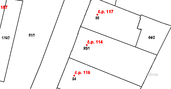 Mariánské Lázně 114 na parcele st. 95/1 v KÚ Mariánské Lázně, Katastrální mapa