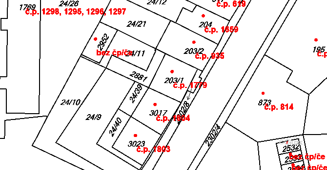 Vlašim 1779 na parcele st. 203/1 v KÚ Vlašim, Katastrální mapa