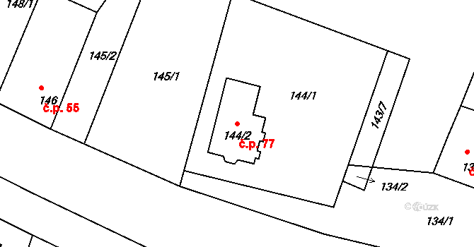 Pesvice 77 na parcele st. 144/2 v KÚ Pesvice, Katastrální mapa