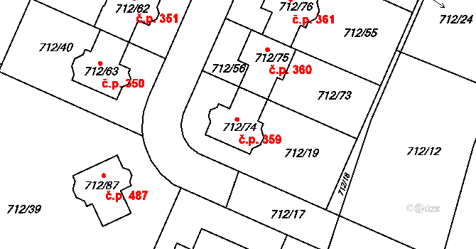 Koloděje 359, Praha na parcele st. 712/74 v KÚ Koloděje, Katastrální mapa