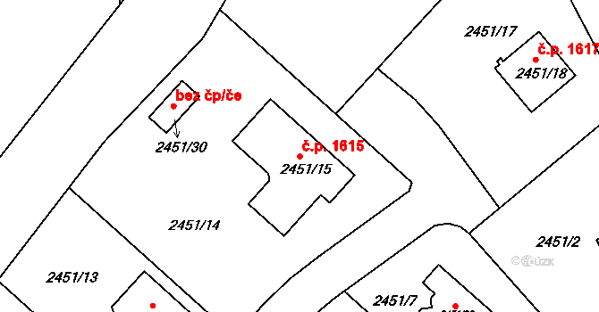 Kuřim 1615 na parcele st. 2451/15 v KÚ Kuřim, Katastrální mapa