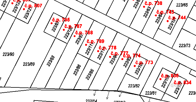 Buštěhrad 778 na parcele st. 223/110 v KÚ Buštěhrad, Katastrální mapa