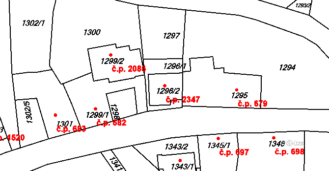 Boskovice 2347 na parcele st. 1296/2 v KÚ Boskovice, Katastrální mapa