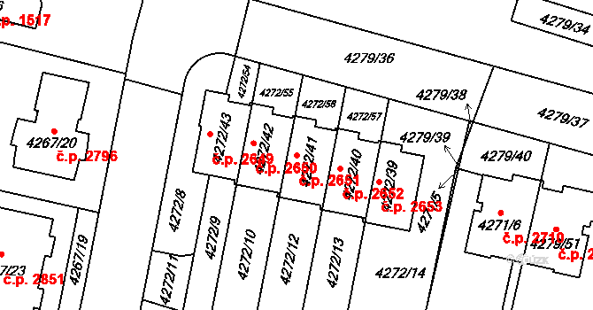 Horní Počernice 2651, Praha na parcele st. 4272/41 v KÚ Horní Počernice, Katastrální mapa
