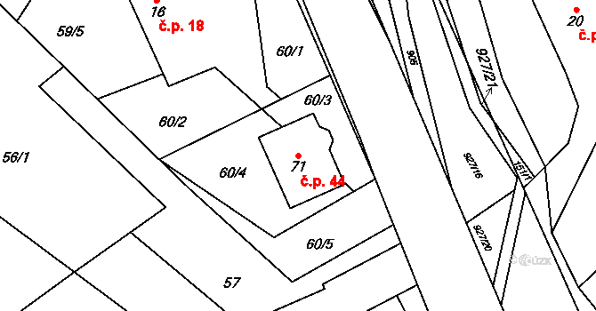 Borovník 44 na parcele st. 71 v KÚ Borovník, Katastrální mapa