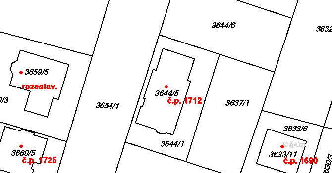 Vracov 1712 na parcele st. 3644/5 v KÚ Vracov, Katastrální mapa