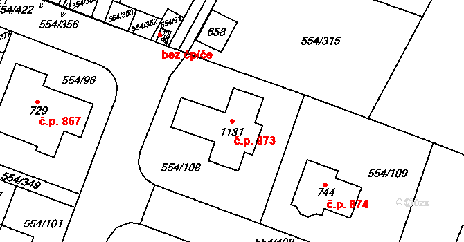 Bašť 873 na parcele st. 1131 v KÚ Bašť, Katastrální mapa