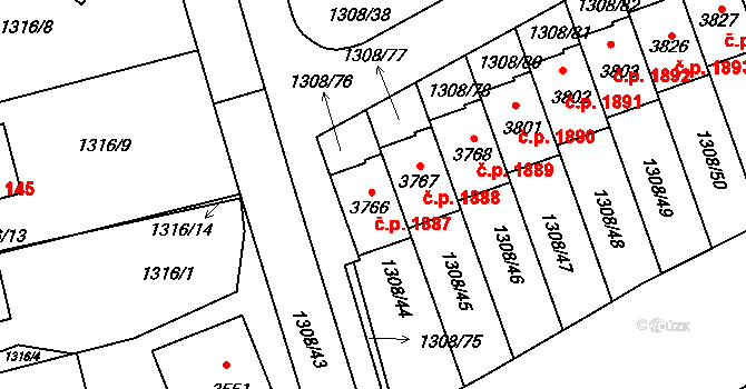 Slaný 1887 na parcele st. 3766 v KÚ Slaný, Katastrální mapa